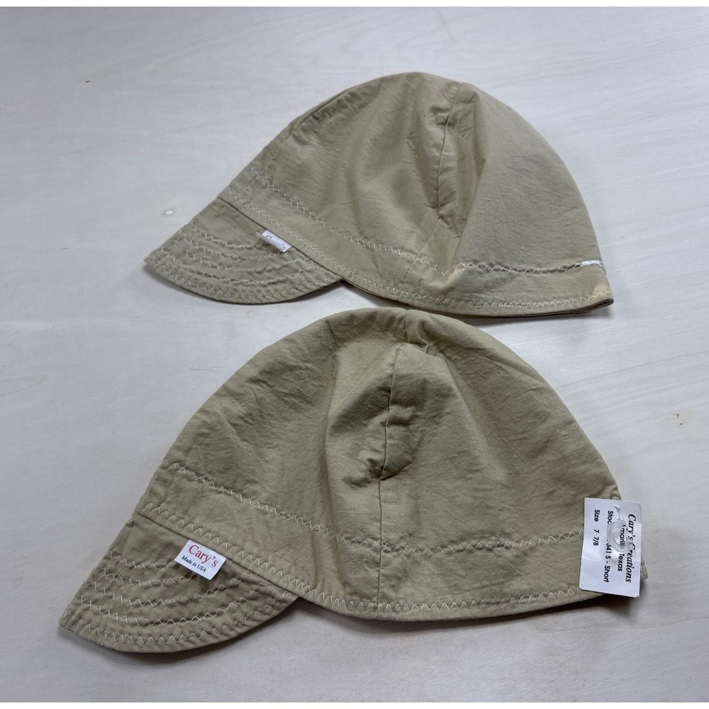 Cary's Creations Welding Caps‎ Lot of 2 Tan Khaki Size 7 7/8 Made in USA